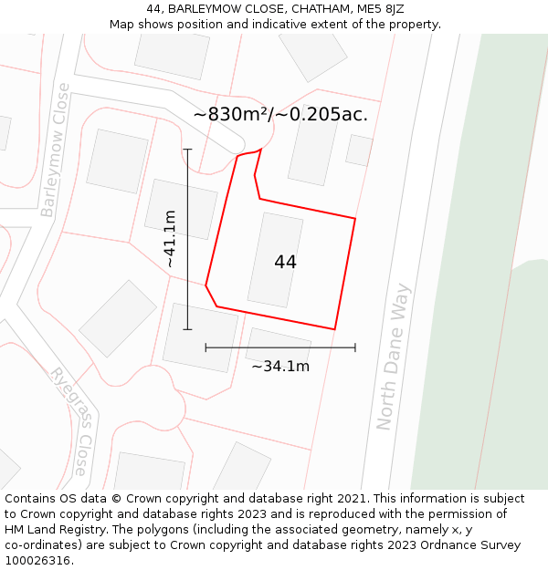 44, BARLEYMOW CLOSE, CHATHAM, ME5 8JZ: Plot and title map