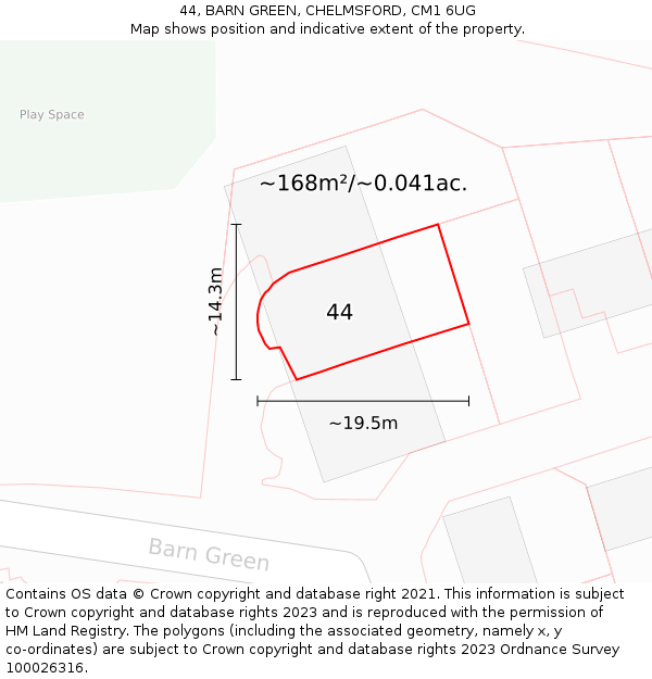 44, BARN GREEN, CHELMSFORD, CM1 6UG: Plot and title map