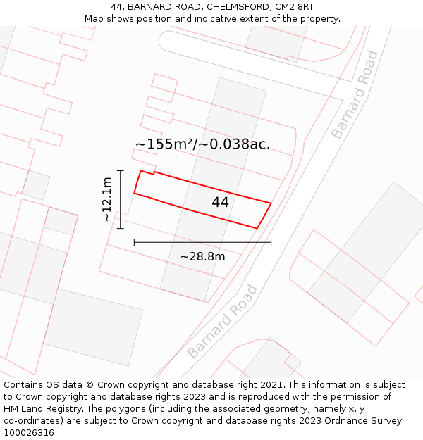 44, BARNARD ROAD, CHELMSFORD, CM2 8RT: Plot and title map