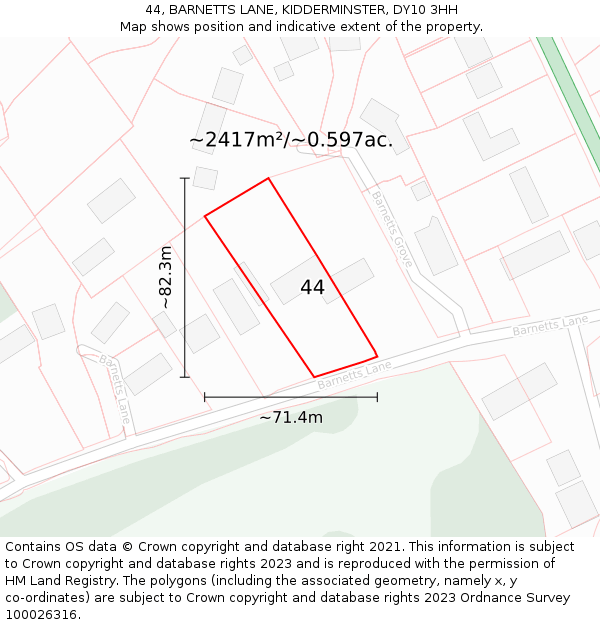 44, BARNETTS LANE, KIDDERMINSTER, DY10 3HH: Plot and title map