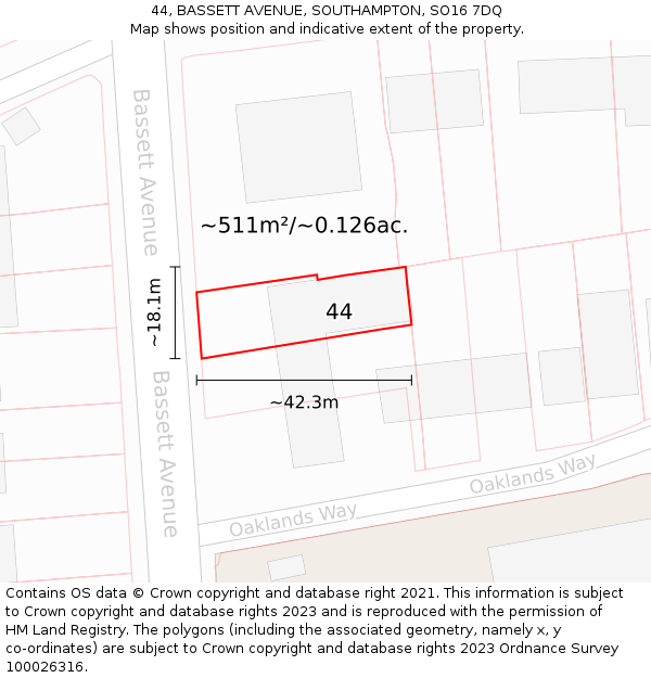 44, BASSETT AVENUE, SOUTHAMPTON, SO16 7DQ: Plot and title map