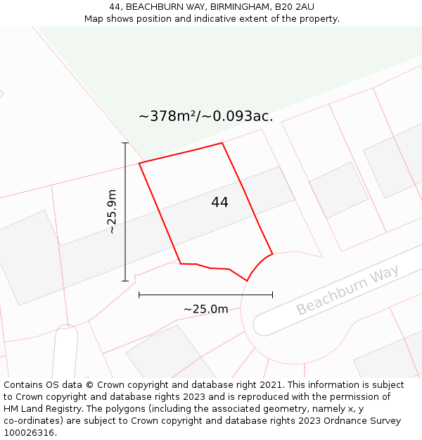 44, BEACHBURN WAY, BIRMINGHAM, B20 2AU: Plot and title map