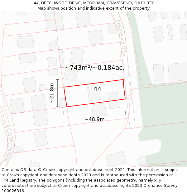 44, BEECHWOOD DRIVE, MEOPHAM, GRAVESEND, DA13 0TX: Plot and title map