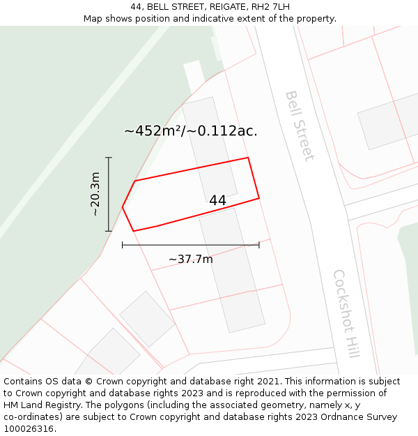 44, BELL STREET, REIGATE, RH2 7LH: Plot and title map