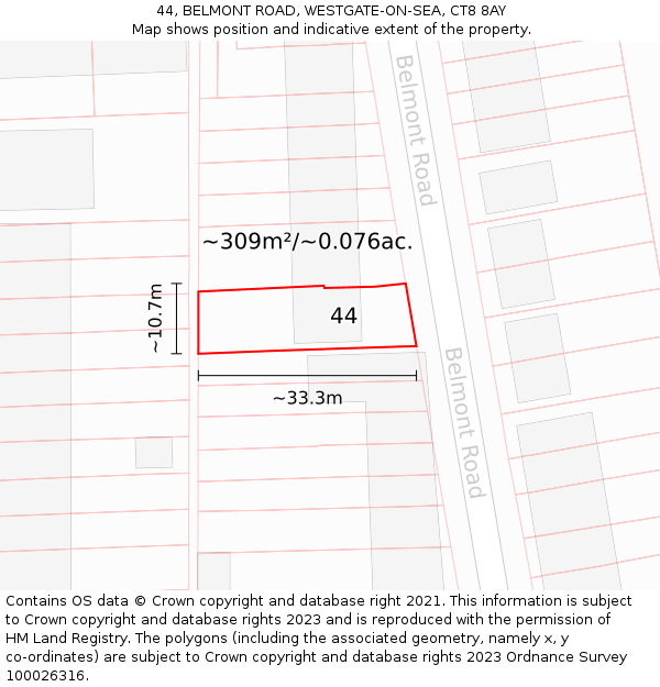 44, BELMONT ROAD, WESTGATE-ON-SEA, CT8 8AY: Plot and title map