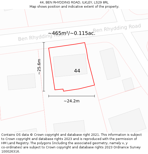 44, BEN RHYDDING ROAD, ILKLEY, LS29 8RL: Plot and title map