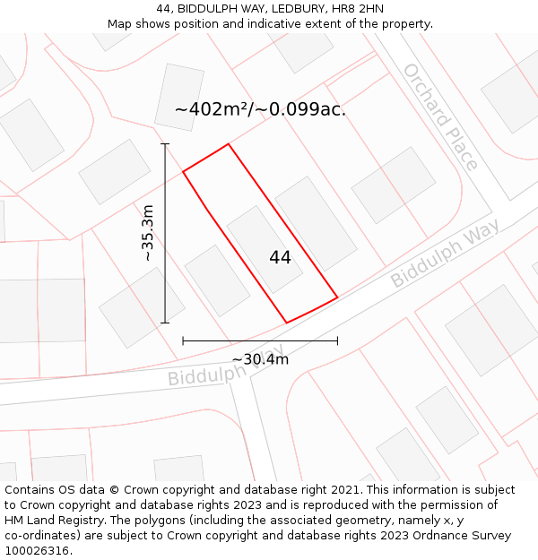 44, BIDDULPH WAY, LEDBURY, HR8 2HN: Plot and title map