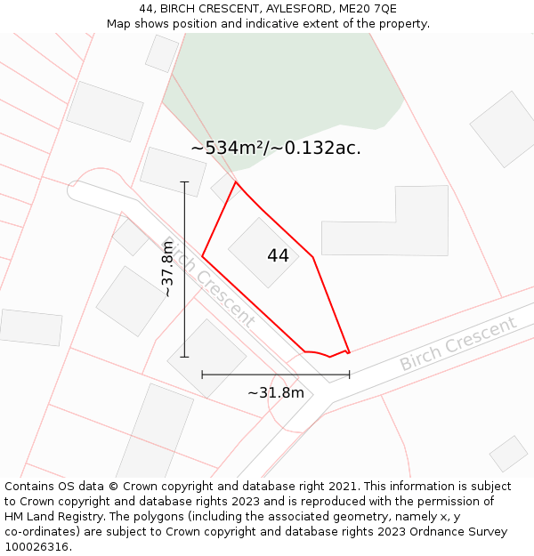 44, BIRCH CRESCENT, AYLESFORD, ME20 7QE: Plot and title map