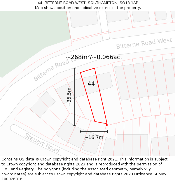 44, BITTERNE ROAD WEST, SOUTHAMPTON, SO18 1AP: Plot and title map