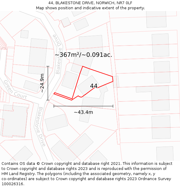 44, BLAKESTONE DRIVE, NORWICH, NR7 0LF: Plot and title map