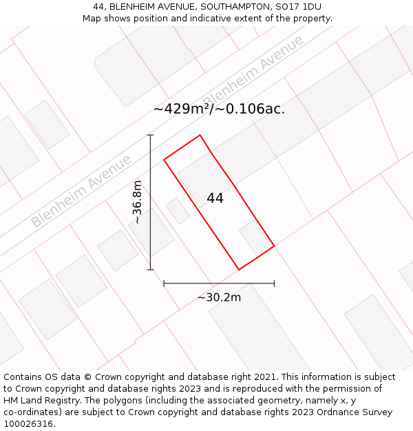 44, BLENHEIM AVENUE, SOUTHAMPTON, SO17 1DU: Plot and title map