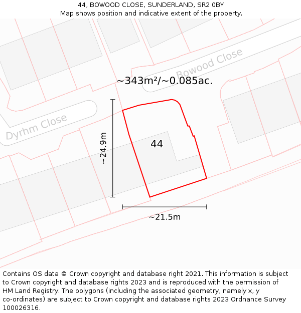 44, BOWOOD CLOSE, SUNDERLAND, SR2 0BY: Plot and title map