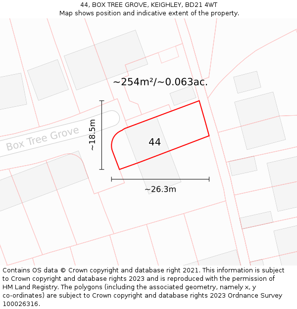 44, BOX TREE GROVE, KEIGHLEY, BD21 4WT: Plot and title map