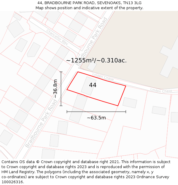 44, BRADBOURNE PARK ROAD, SEVENOAKS, TN13 3LG: Plot and title map