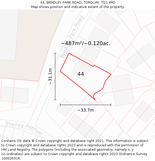 44, BRADLEY PARK ROAD, TORQUAY, TQ1 4RD: Plot and title map