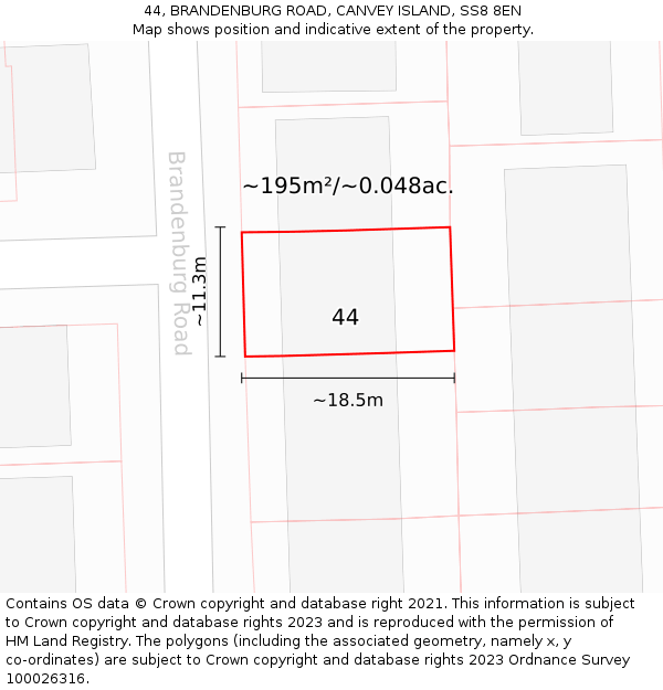 44, BRANDENBURG ROAD, CANVEY ISLAND, SS8 8EN: Plot and title map