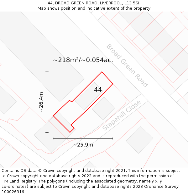 44, BROAD GREEN ROAD, LIVERPOOL, L13 5SH: Plot and title map