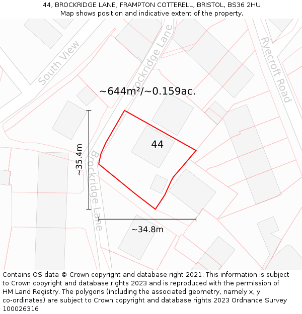 44, BROCKRIDGE LANE, FRAMPTON COTTERELL, BRISTOL, BS36 2HU: Plot and title map