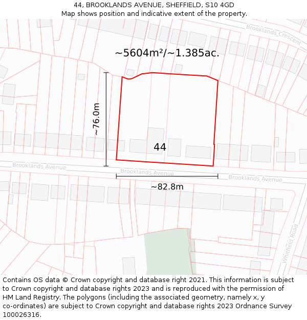 44, BROOKLANDS AVENUE, SHEFFIELD, S10 4GD: Plot and title map