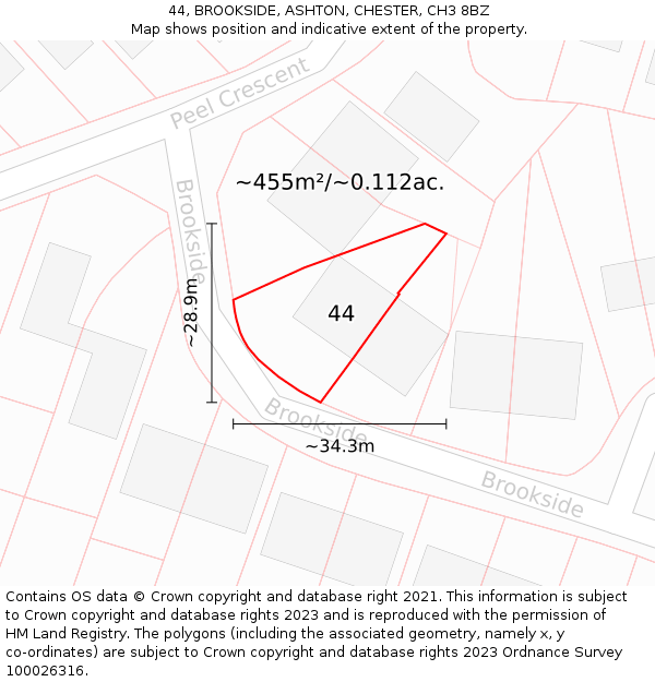 44, BROOKSIDE, ASHTON, CHESTER, CH3 8BZ: Plot and title map