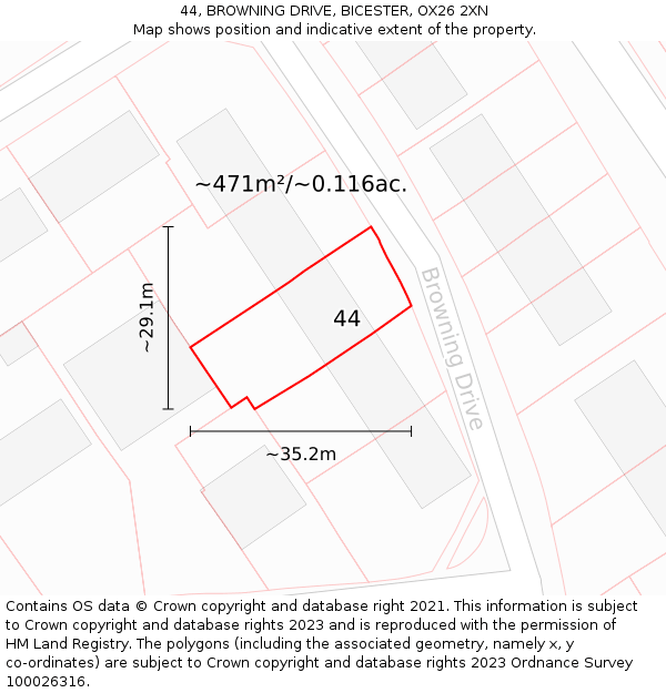 44, BROWNING DRIVE, BICESTER, OX26 2XN: Plot and title map