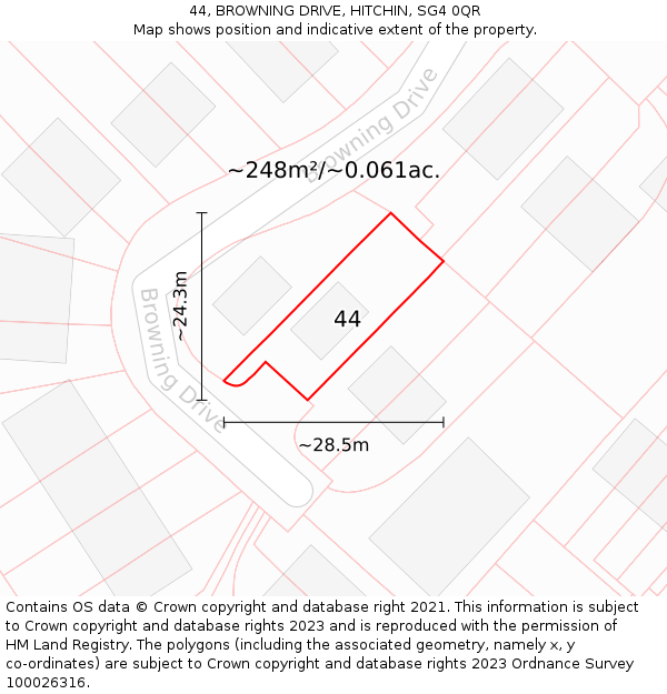 44, BROWNING DRIVE, HITCHIN, SG4 0QR: Plot and title map