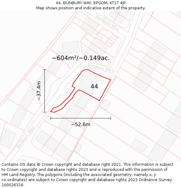 44, BUNBURY WAY, EPSOM, KT17 4JP: Plot and title map