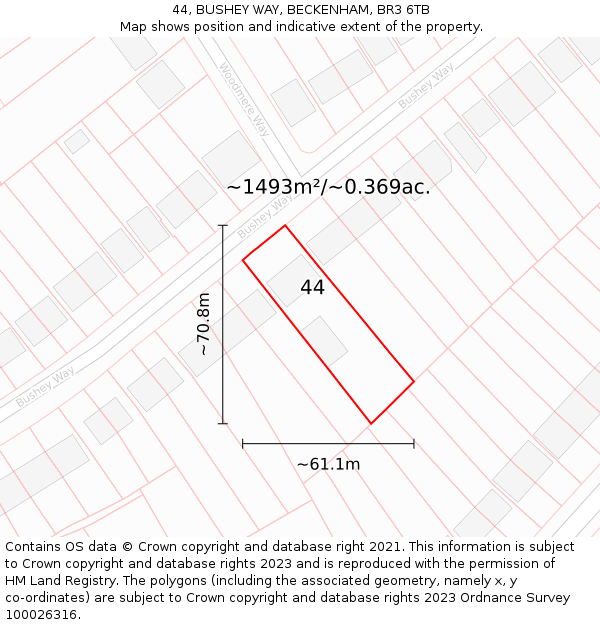 44, BUSHEY WAY, BECKENHAM, BR3 6TB: Plot and title map