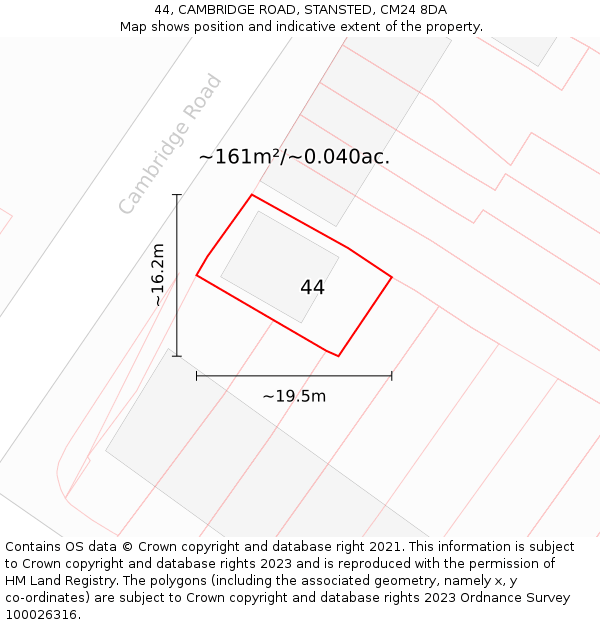 44, CAMBRIDGE ROAD, STANSTED, CM24 8DA: Plot and title map