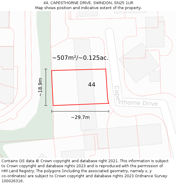 44, CAPESTHORNE DRIVE, SWINDON, SN25 1UR: Plot and title map