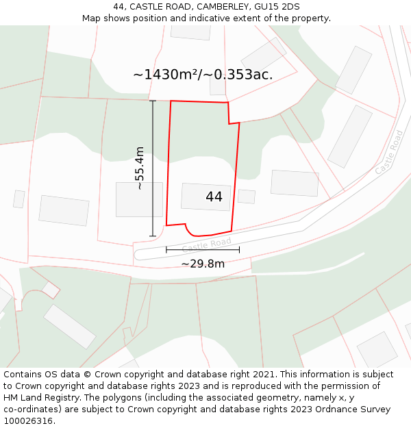 44, CASTLE ROAD, CAMBERLEY, GU15 2DS: Plot and title map