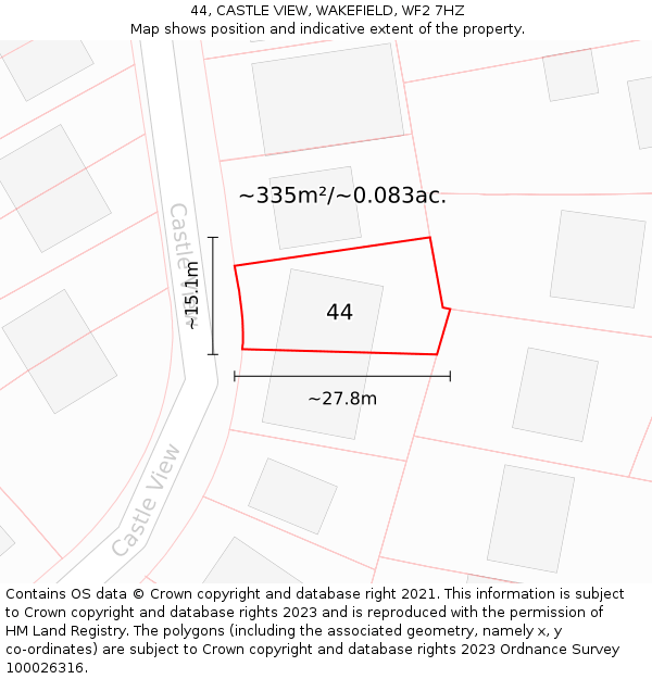 44, CASTLE VIEW, WAKEFIELD, WF2 7HZ: Plot and title map