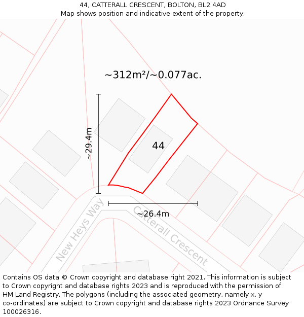 44, CATTERALL CRESCENT, BOLTON, BL2 4AD: Plot and title map