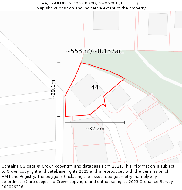 44, CAULDRON BARN ROAD, SWANAGE, BH19 1QF: Plot and title map