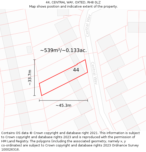 44, CENTRAL WAY, OXTED, RH8 0LZ: Plot and title map