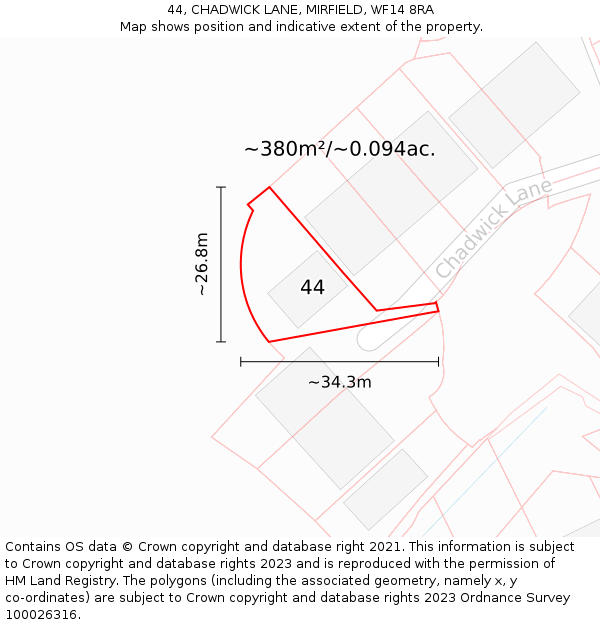 44, CHADWICK LANE, MIRFIELD, WF14 8RA: Plot and title map