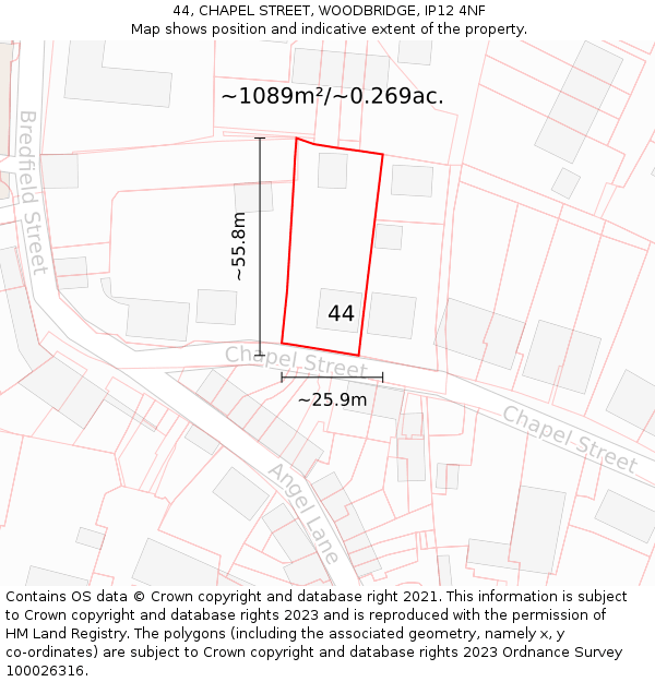 44, CHAPEL STREET, WOODBRIDGE, IP12 4NF: Plot and title map