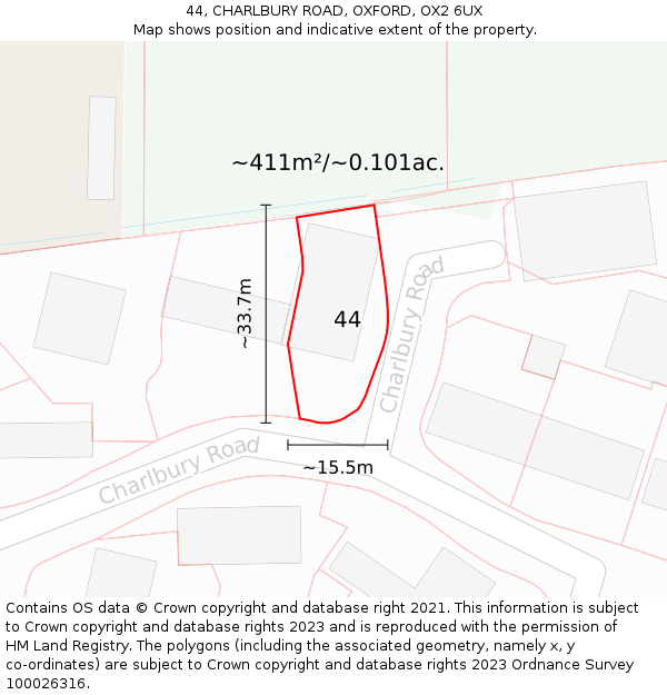 44, CHARLBURY ROAD, OXFORD, OX2 6UX: Plot and title map