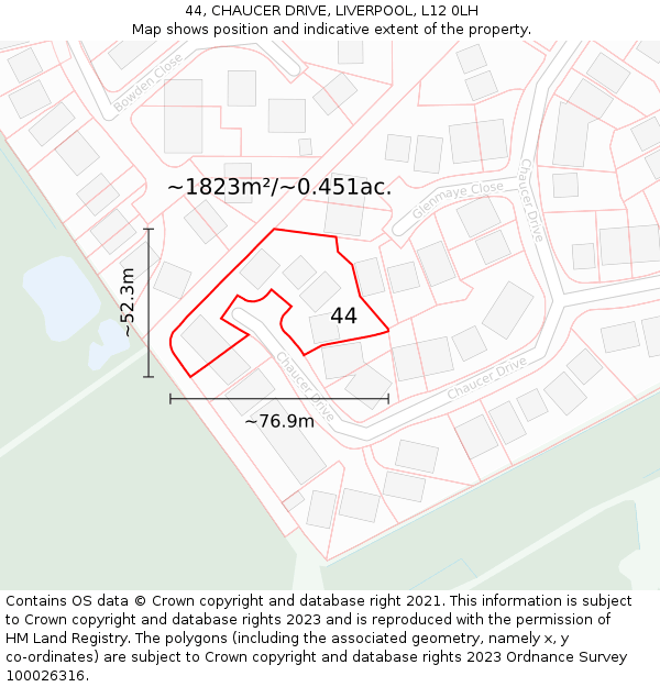 44, CHAUCER DRIVE, LIVERPOOL, L12 0LH: Plot and title map