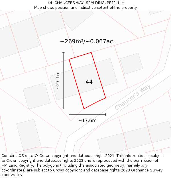 44, CHAUCERS WAY, SPALDING, PE11 1LH: Plot and title map
