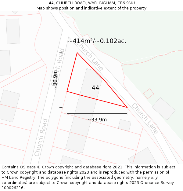 44, CHURCH ROAD, WARLINGHAM, CR6 9NU: Plot and title map