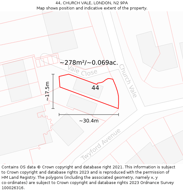 44, CHURCH VALE, LONDON, N2 9PA: Plot and title map