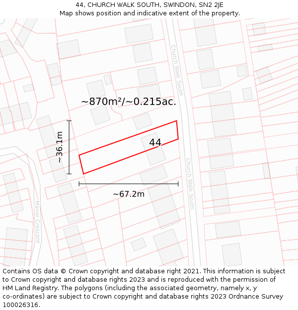 44, CHURCH WALK SOUTH, SWINDON, SN2 2JE: Plot and title map