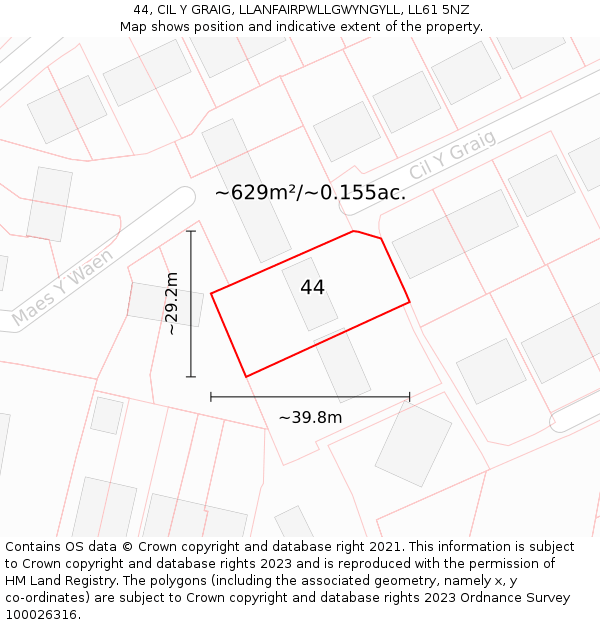 44, CIL Y GRAIG, LLANFAIRPWLLGWYNGYLL, LL61 5NZ: Plot and title map