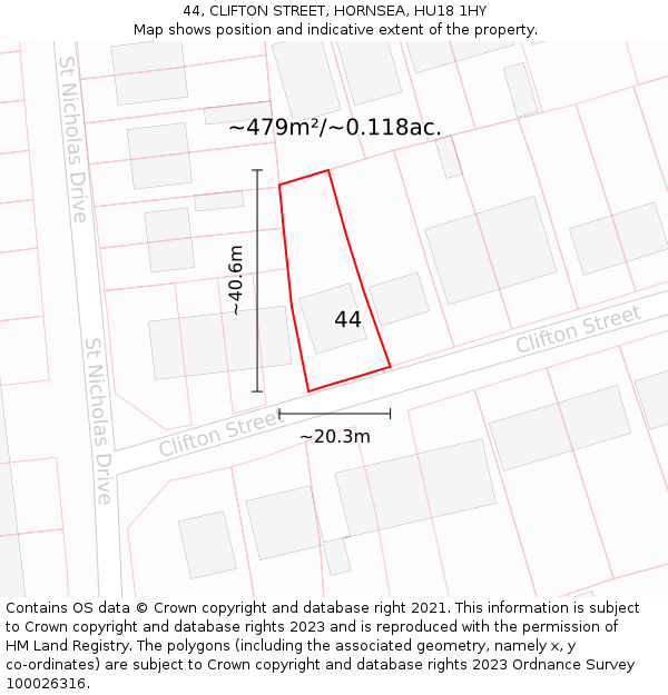 44, CLIFTON STREET, HORNSEA, HU18 1HY: Plot and title map