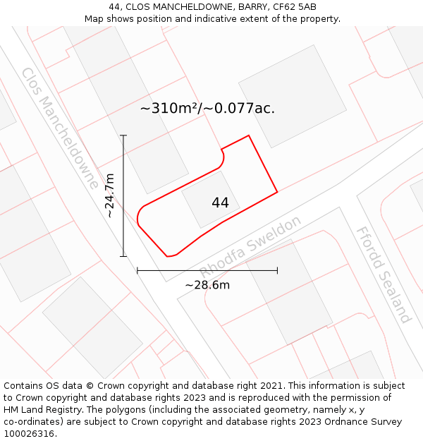 44, CLOS MANCHELDOWNE, BARRY, CF62 5AB: Plot and title map