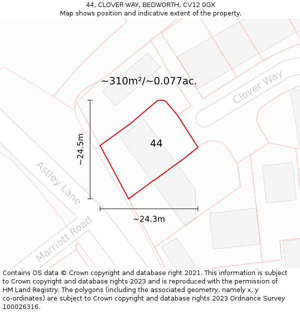 44, CLOVER WAY, BEDWORTH, CV12 0GX: Plot and title map