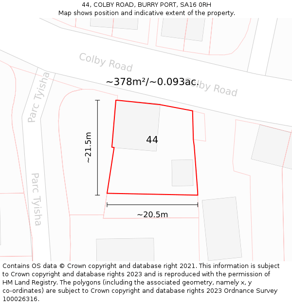 44, COLBY ROAD, BURRY PORT, SA16 0RH: Plot and title map