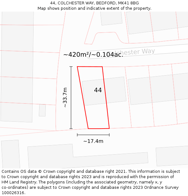 44, COLCHESTER WAY, BEDFORD, MK41 8BG: Plot and title map