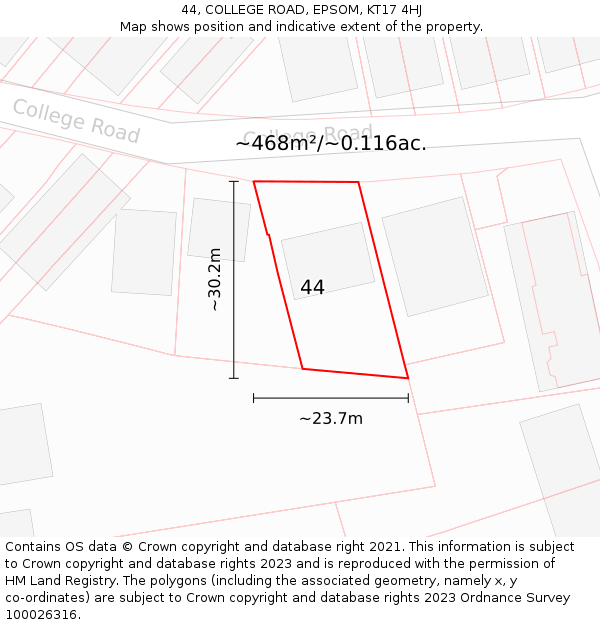 44, COLLEGE ROAD, EPSOM, KT17 4HJ: Plot and title map
